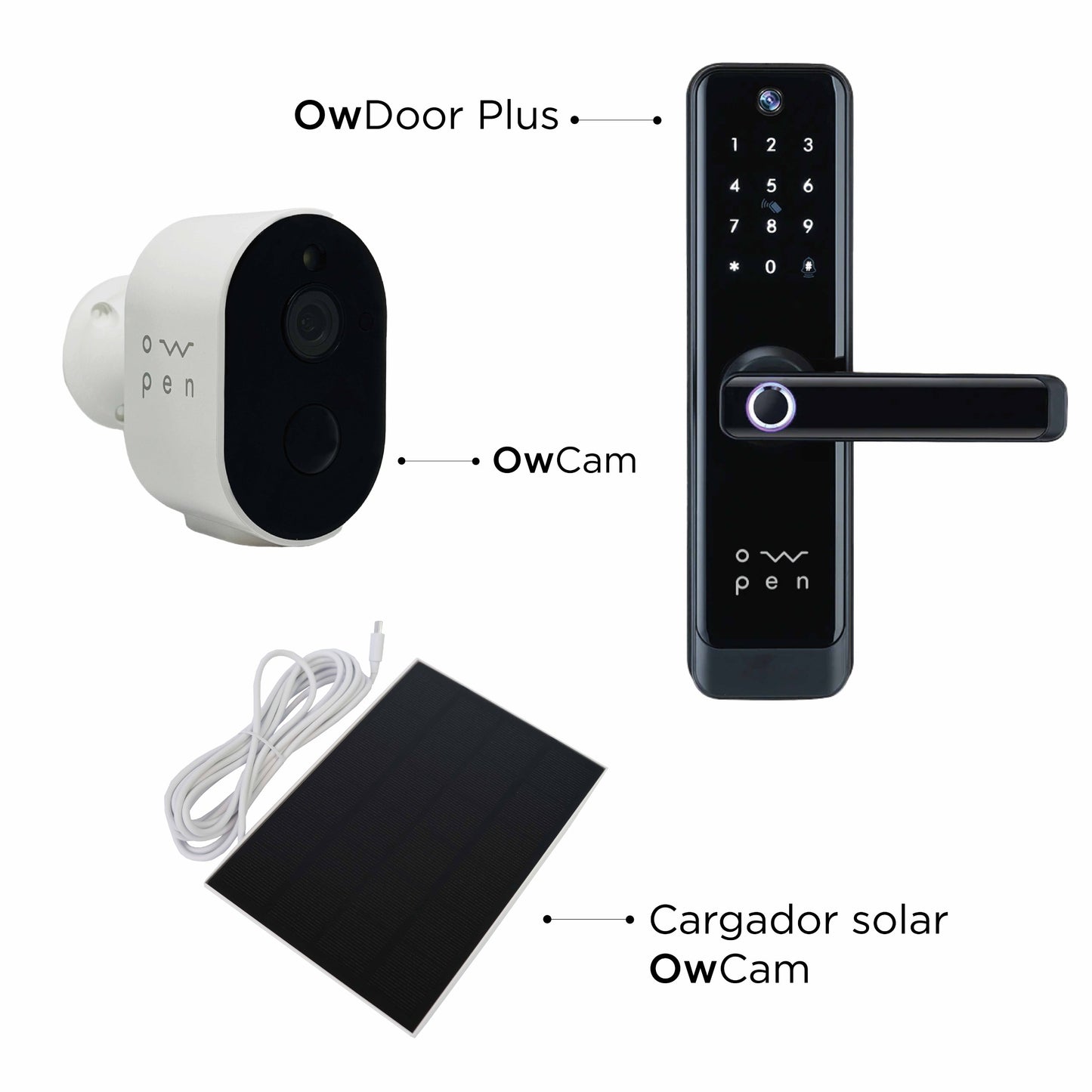 Pack Cerradura Ow-door Plus, Cámara y Cargador Solar Owpen®
