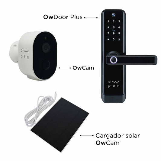 Pack Cerradura Ow-door Plus, Cámara y Cargador Solar Owpen®